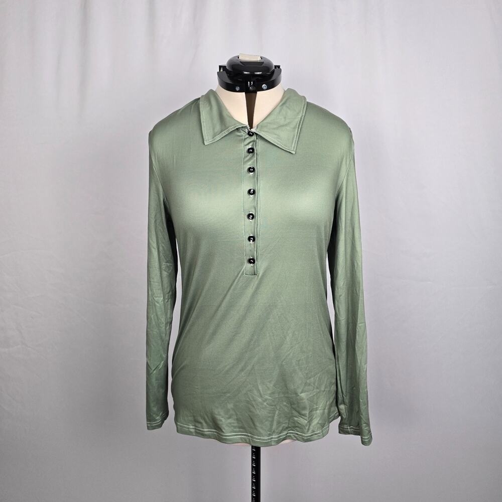 Long Sleeve T-Shirt Women's M Green Half Button NWOT